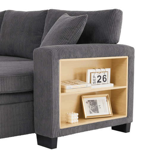 Sofá-cama em L para 3 pessoas - Convertível, com USB, almofadas e arrumação - Cinza