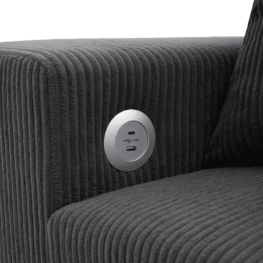 Sofá-cama em L para 3 pessoas - Convertível, com USB, almofadas e arrumação - Cinza