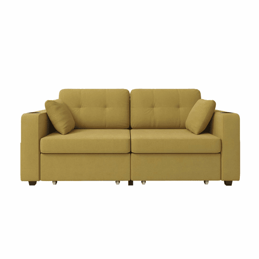Sofá de 2 lugares - com espaço de arrumação, porta-USB e porta-copos - amarelo mostarda
