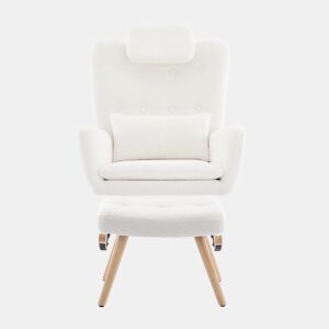 Cadeira de balanço com apoio para os pés - Design moderno, com braços, tecido de veludo, até 100 kg - Branco