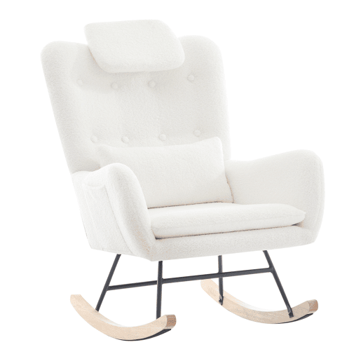 Cadeira de balanço com apoio para os pés - Design moderno, com braços, tecido de veludo, até 100 kg - Branco