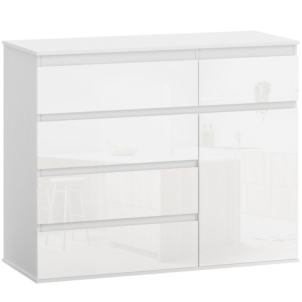 Homcom cómoda con 5 cajones, cajonera para dormitorio con estantes ajustables, puerta de cierre suave, aparador para cocina, entrada, salón, blanco