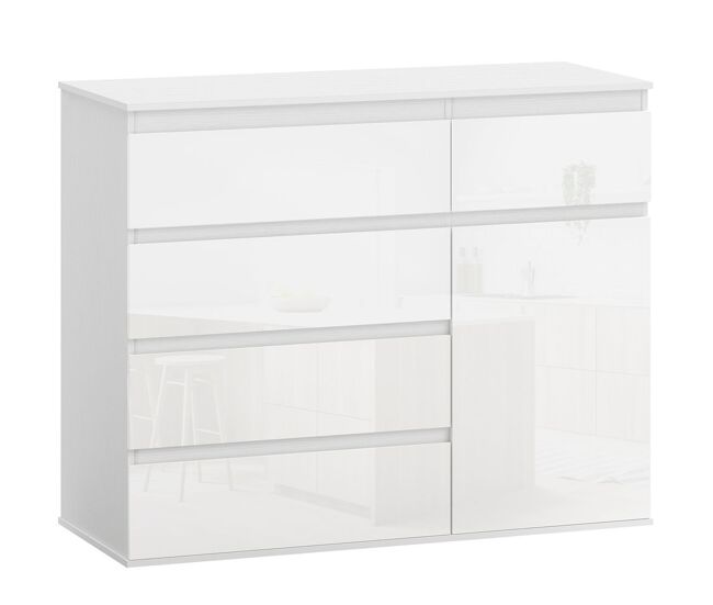 Homcom cómoda con 5 cajones, cajonera para dormitorio con estantes ajustables, puerta de cierre suave, aparador para cocina, entrada, salón, blanco