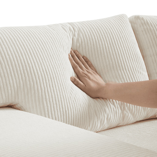 Sofá-cama conversível em L para 3 pessoas - Com USB, almofadas, arrumação e prateleiras laterais - Bege