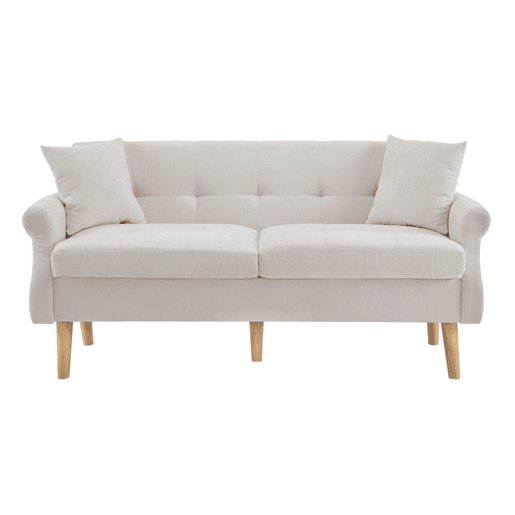 Sofá de 2 lugares estofado em chenille - 162x74x77 cm - Bege