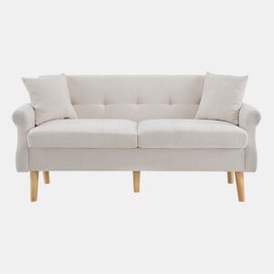 Sofá de 2 lugares estofado em chenille - 162x74x77 cm - Bege