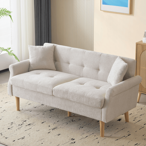 Sofá de 2 lugares estofado em chenille - 162x74x77 cm - Bege