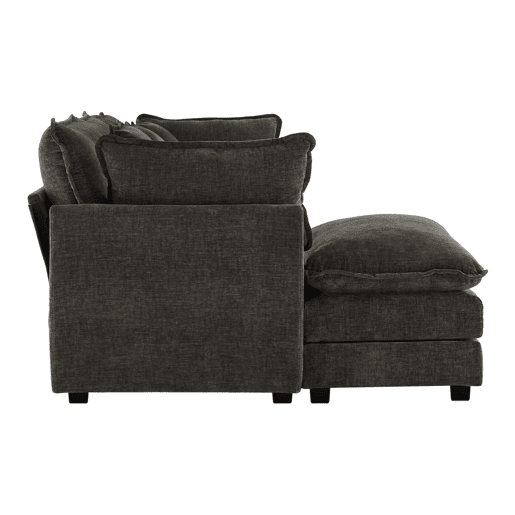 Sofá de canto de 3 lugares em chenille com apoio modular para os pés - Cinzento