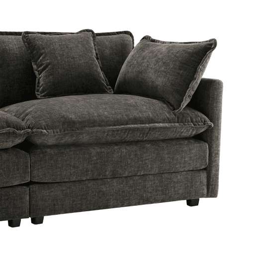 Sofá de canto de 3 lugares em chenille com apoio modular para os pés - Cinzento