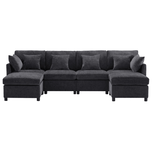 Sofá modular de 6 lugares - em forma de L e U, com apoio para os pés removível - Cinza