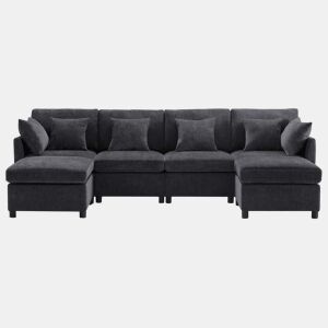 Sofá modular de 6 lugares - em forma de L e U, com apoio para os pés removível - Cinza
