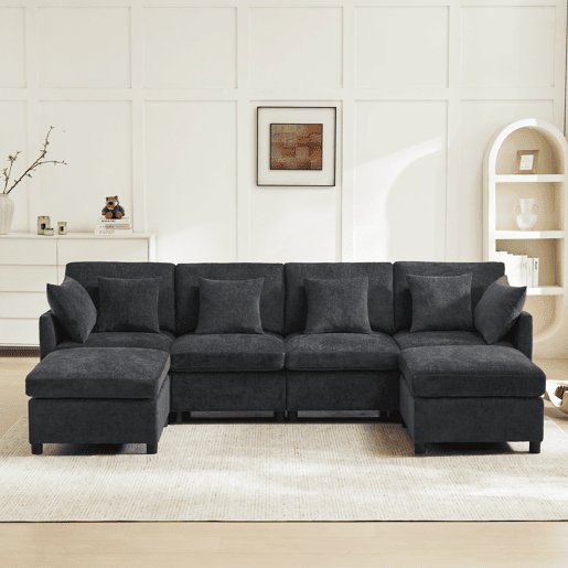 Sofá modular de 6 lugares - em forma de L e U, com apoio para os pés removível - Cinza
