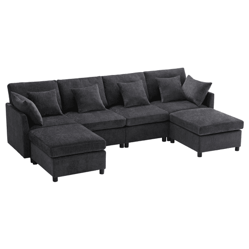 Sofá modular de 6 lugares - em forma de L e U, com apoio para os pés removível - Cinza