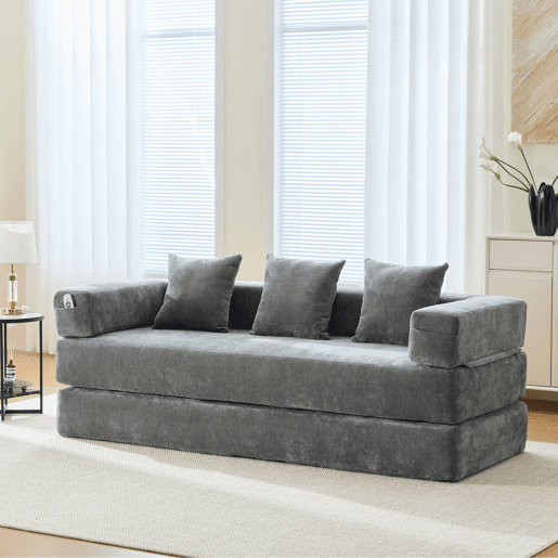 Sofá modular de 2 lugares - chenille, supermacio, com bolsos laterais - cinza escuro Sofá modular de 2 lugares - chenille, supermacio, com bolsos laterais - cinza escuro