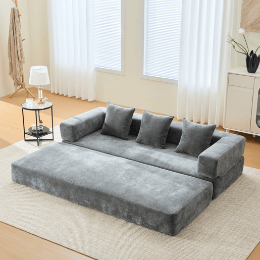 Sofá modular de 2 lugares - chenille, supermacio, com bolsos laterais - cinza escuro Sofá modular de 2 lugares - chenille, supermacio, com bolsos laterais - cinza escuro