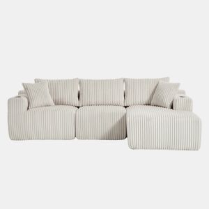 Sofá modular de 3 lugares - com chaise longue, 5 almofadas, bolsos laterais - Bege
