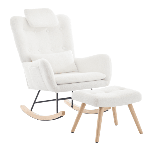 Cadeira de balanço de tecido com apoio para os pés,branco