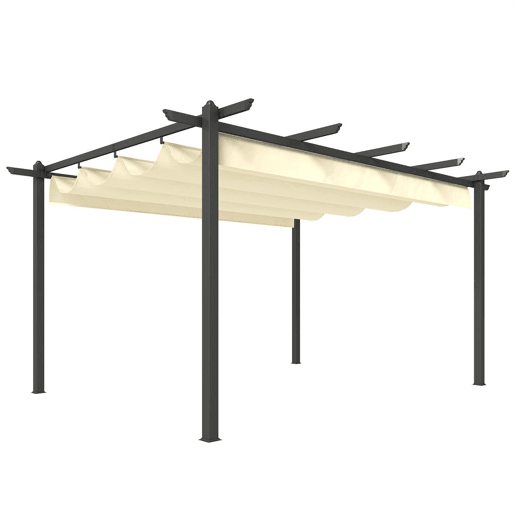Outsunny Pérgola de Jardim 4x3 m com Telhado Retrátil Pérgola com Estrutura de Alumínio UPF30+ Orifícios de Drenagem para Exterior Pátio, Terraço Creme