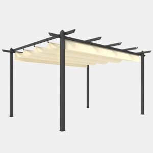 Outsunny Pérgola de Jardim 4x3 m com Telhado Retrátil Pérgola com Estrutura de Alumínio UPF30+ Orifícios de Drenagem para Exterior Pátio, Terraço Creme
