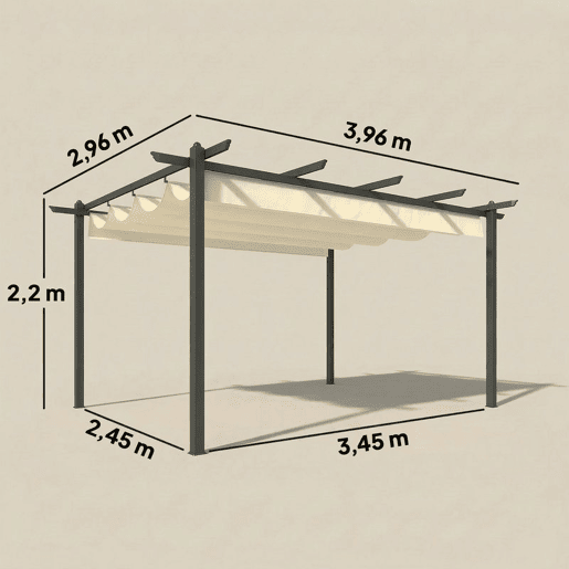 Outsunny Pérgola de Jardim 4x3 m com Telhado Retrátil Pérgola com Estrutura de Alumínio UPF30+ Orifícios de Drenagem para Exterior Pátio, Terraço Creme