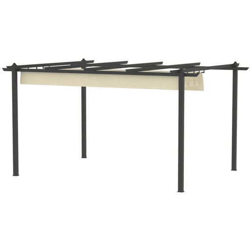 Outsunny Pérgola de Jardim 4x3 m com Telhado Retrátil Pérgola com Estrutura de Alumínio UPF30+ Orifícios de Drenagem para Exterior Pátio, Terraço Creme