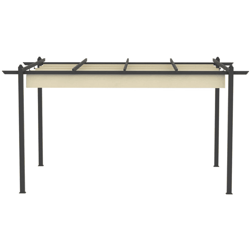 Outsunny Pérgola de Jardim 4x3 m com Telhado Retrátil Pérgola com Estrutura de Alumínio UPF30+ Orifícios de Drenagem para Exterior Pátio, Terraço Creme