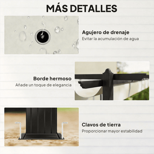 Outsunny Pérgola de Jardim 4x3 m com Telhado Retrátil Pérgola com Estrutura de Alumínio UPF30+ Orifícios de Drenagem para Exterior Pátio, Terraço Creme