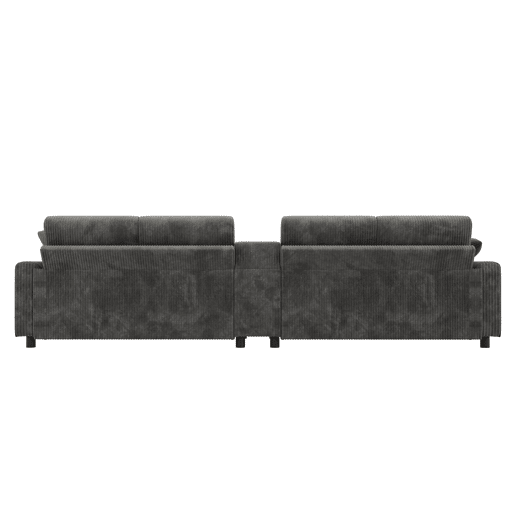 Sofá em forma de U 315x81x135 cm - 2 pufes com arrumação, mesa, 2 porta-copos, 1 USB, 2 tomadas, 2 Type-C - Cinza