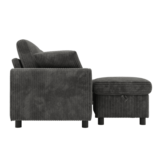 Sofá em forma de U 315x81x135 cm - 2 pufes com arrumação, mesa, 2 porta-copos, 1 USB, 2 tomadas, 2 Type-C - Cinza