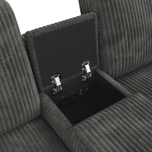 Sofá em forma de U 315x81x135 cm - 2 pufes com arrumação, mesa, 2 porta-copos, 1 USB, 2 tomadas, 2 Type-C - Cinza