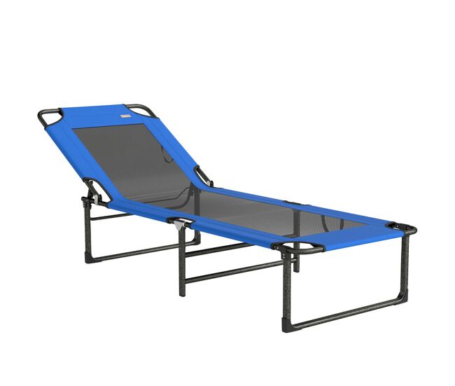 Outsunny tumbona plegable, tumbona jardín exterior con respaldo ajustable en 4 posiciones, asas de transporte y respaldo de textilene, carga 120 kg,
