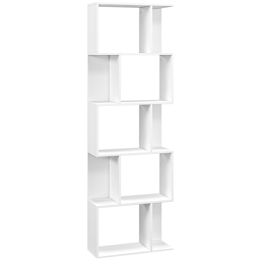 Homcom librería de 5 niveles, estantería para libros en forma de s con 10 estantes, para sala de estar, dormitorio, estudio, oficina, 60x24x184,5 cm, blanco