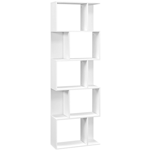 HOMCOM Estante de 5 Níveis Estante para Livros em Forma de S com 10 Prateleiras para Sala de Estar Quarto Escritório 60x24x184,5 cm Branco