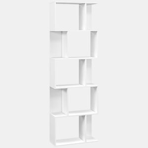 HOMCOM Estante de 5 Níveis Estante para Livros em Forma de S com 10 Prateleiras para Sala de Estar Quarto Escritório 60x24x184,5 cm Branco