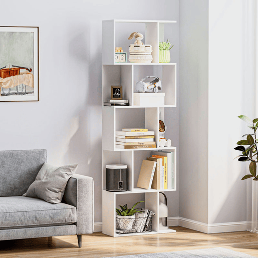 HOMCOM Estante de 5 Níveis Estante para Livros em Forma de S com 10 Prateleiras para Sala de Estar Quarto Escritório 60x24x184,5 cm Branco