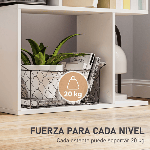 HOMCOM Estante de 5 Níveis Estante para Livros em Forma de S com 10 Prateleiras para Sala de Estar Quarto Escritório 60x24x184,5 cm Branco
