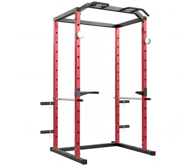 Sportnow jaula de potencia musculación, rack para sentadillas con barra de dominadas, estación de fondos ajustable en altura 24-184 cm, soporte de barra regulable, para casa gimnasio, carga 460 kg