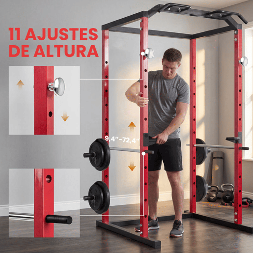 SPORTNOW Jaula de Potência Musculação, Rack para Agachamentos com Barra de Elevações, Estação de Paralelas Ajustável em Altura, Suporte de Barra Regulável, para Casa Ginásio, Carga 460 kg