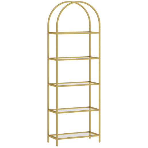 HOMCOM Estante de Vidro Temperado de 5 Níveis Estante de Arrumação Estrutura Arqueada Estante Estreita para Espaços Pequenos Casa de Banho Sala de Estar e Cozinha 60x30x175 cm Dourado