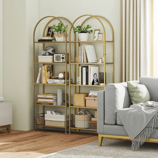 HOMCOM Estante de Vidro Temperado de 5 Níveis Estante de Arrumação Estrutura Arqueada Estante Estreita para Espaços Pequenos Casa de Banho Sala de Estar e Cozinha 60x30x175 cm Dourado