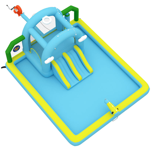AIYAPLAY Castelo Insuflável Grande Aquático 7 em 1 com Soprador 450W Insuflável para Crianças com Escorrega SecoÁgua, Trampolim, Piscina, Cesta, Coluna de Boxe ExteriorInterior 3-8 Anos 426x360x198 cm