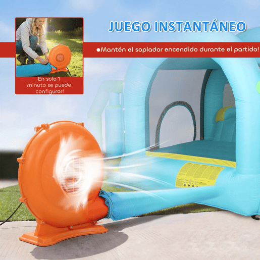 AIYAPLAY Castelo Insuflável Grande Aquático 7 em 1 com Soprador 450W Insuflável para Crianças com Escorrega SecoÁgua, Trampolim, Piscina, Cesta, Coluna de Boxe ExteriorInterior 3-8 Anos 426x360x198 cm