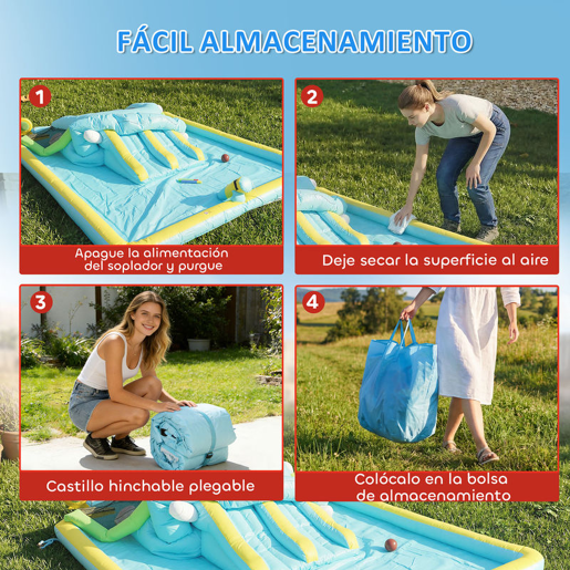 AIYAPLAY Castelo Insuflável Grande Aquático 7 em 1 com Soprador 450W Insuflável para Crianças com Escorrega SecoÁgua, Trampolim, Piscina, Cesta, Coluna de Boxe ExteriorInterior 3-8 Anos 426x360x198 cm