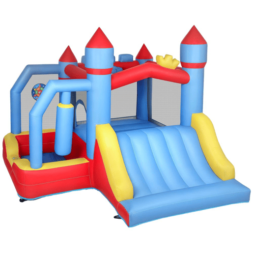AIYAPLAY Castelo Insuflável para Crianças com Insuflador, Castelo Insuflável com Escorrega, Área de Salto, Piscina, Coluna de Boxe e Cesto de Basquetebol, para Crianças dos 3 aos 8 Anos, Interior e Exterior, 277x270x215 cm