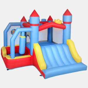 AIYAPLAY Castelo Insuflável para Crianças com Insuflador, Castelo Insuflável com Escorrega, Área de Salto, Piscina, Coluna de Boxe e Cesto de Basquetebol, para Crianças dos 3 aos 8 Anos, Interior e Exterior, 277x270x215 cm