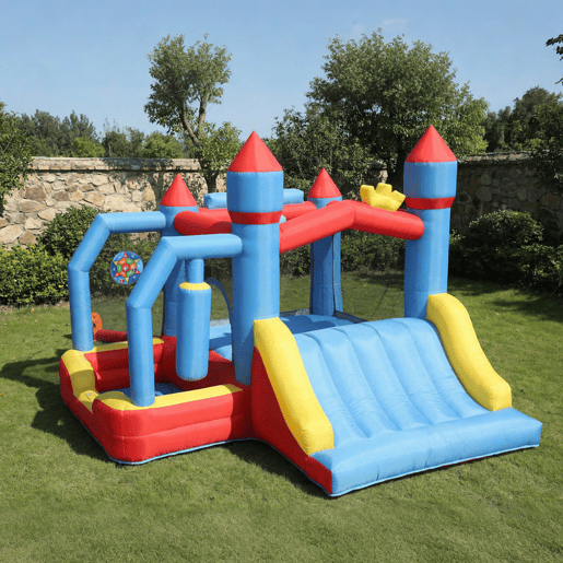 AIYAPLAY Castelo Insuflável para Crianças com Insuflador, Castelo Insuflável com Escorrega, Área de Salto, Piscina, Coluna de Boxe e Cesto de Basquetebol, para Crianças dos 3 aos 8 Anos, Interior e Exterior, 277x270x215 cm