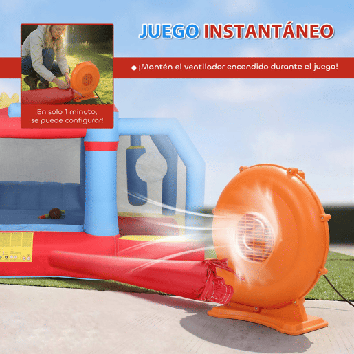 AIYAPLAY Castelo Insuflável para Crianças com Insuflador, Castelo Insuflável com Escorrega, Área de Salto, Piscina, Coluna de Boxe e Cesto de Basquetebol, para Crianças dos 3 aos 8 Anos, Interior e Exterior, 277x270x215 cm