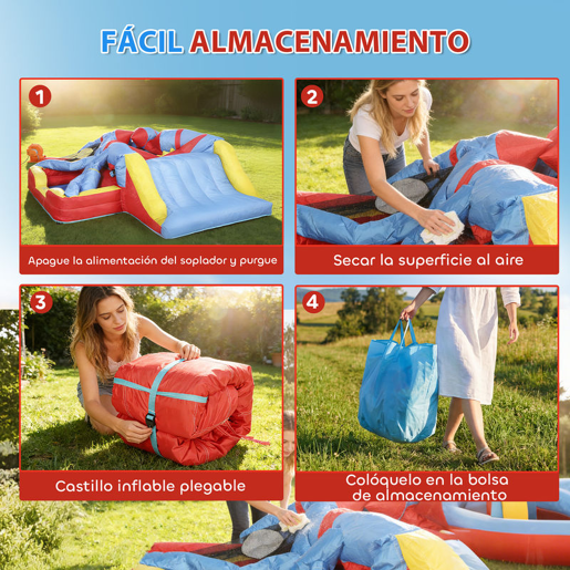AIYAPLAY Castelo Insuflável para Crianças com Insuflador, Castelo Insuflável com Escorrega, Área de Salto, Piscina, Coluna de Boxe e Cesto de Basquetebol, para Crianças dos 3 aos 8 Anos, Interior e Exterior, 277x270x215 cm