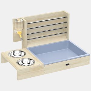 PawHut Comedouro de Feno para Coelhos com Bandeja, Alimentador de Feno em Madeira com Tigela de Aço Inoxidável e Bebedouro, para Porquinhos-da-Índia, Chinchilas, Grande Capacidade e Prevenção de Resíduos