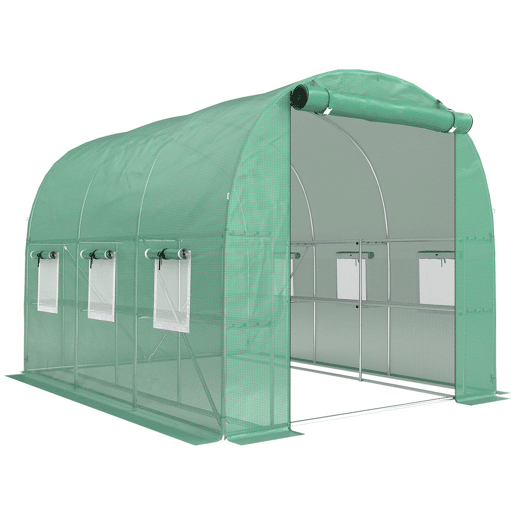 Outsunny Estufa de Exterior 2,8x2x1,9 m com Prateleiras Estufa Túnel com Porta Enrolável 6 Janelas de Rede, Cobertura PE e Estrutura em Aço Galvanizado Anti-UV, Impermeável Verde